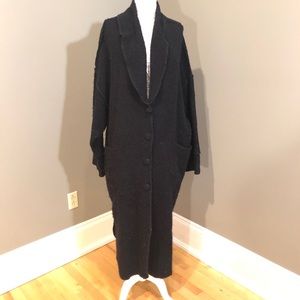 Wool Boucle Coat Beaded Buttons Shawl Collar